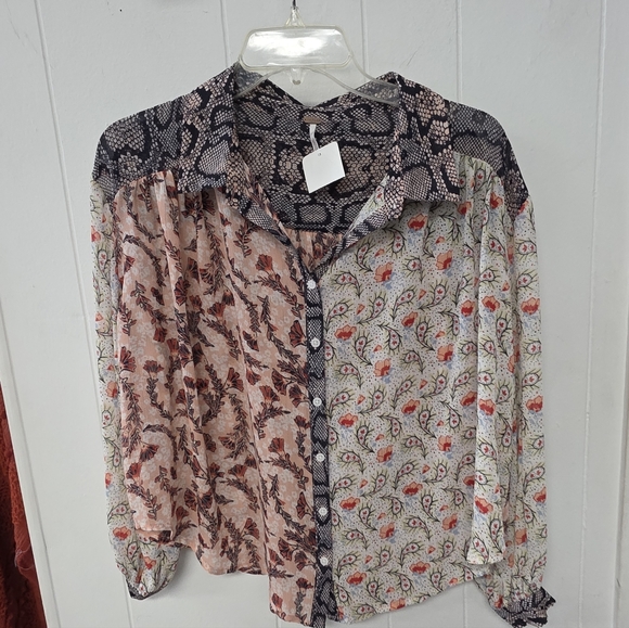 Free People Floral Blouse Sz Xs Euc Boho - Picture 3 of 3